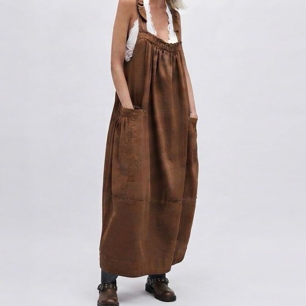 Free People Machu Barrel Slouchy Overall Dress Brown Hard to Find